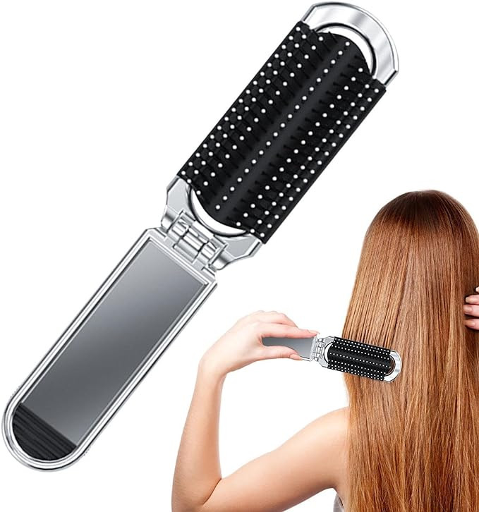 Brush of Professional Travel Hair Comb Portable Folding Hair Brush With Mirror Compact Pocket Size Purse Travel Comb