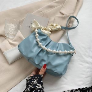 Pearl pleated Bag (Blue)
