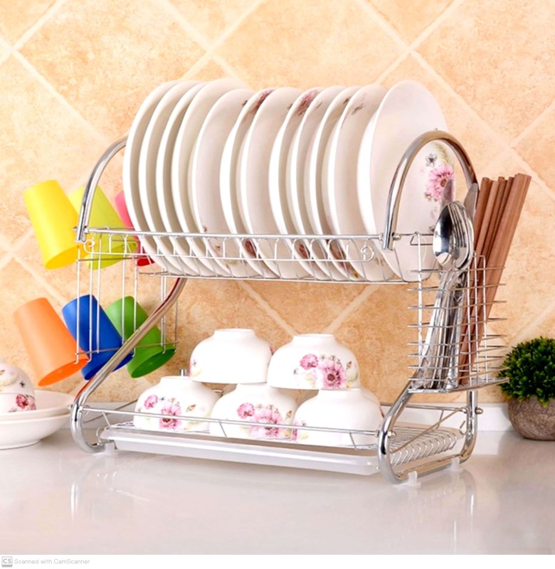 2 Layer Dish Drainer Rack Stainless Steel