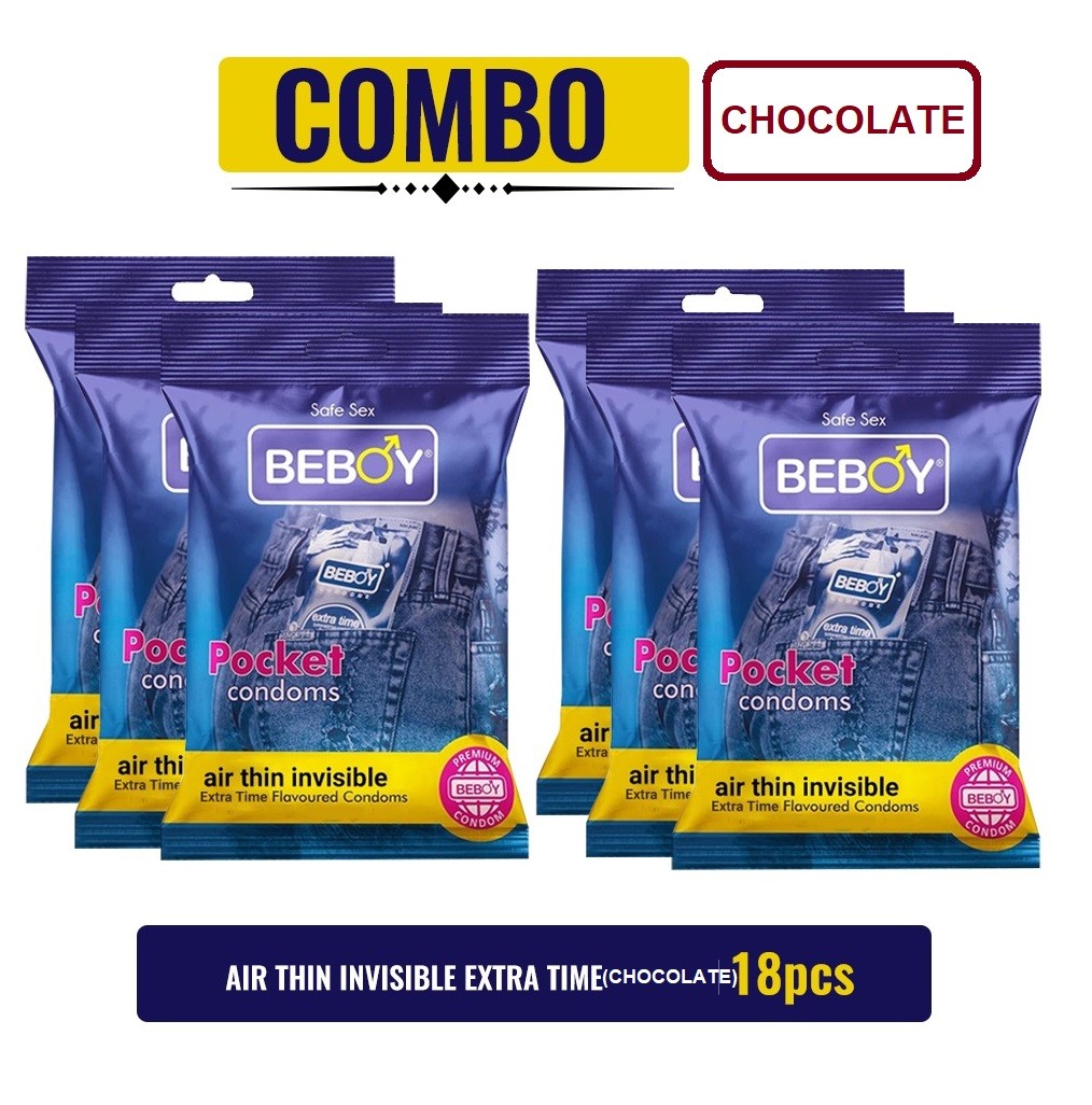 Beboy Extra Time Air Thin Invisible Condom (Chocolate Flavour) Pouch Pack (Combo) 3x6 - 18Pcs (India)