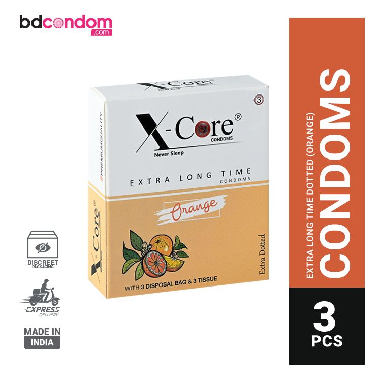 X-Core Extra Time Long Lasting Dotted Condom (Orange Flavoured) - 3Pcs Pack(India)