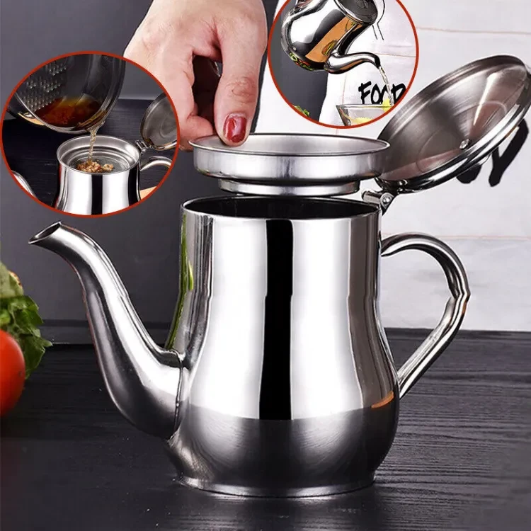 Oil Pot of Stainless Steel Oil Pot Strainer Container Jug-500ml