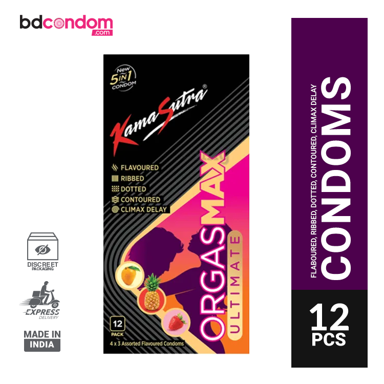 KamaSutra Orgasmax Ultimate 5 in 1 Dotted ,Ribbed, Contoured, Delay, Flavoured Condom - 12Pcs Pack(India)