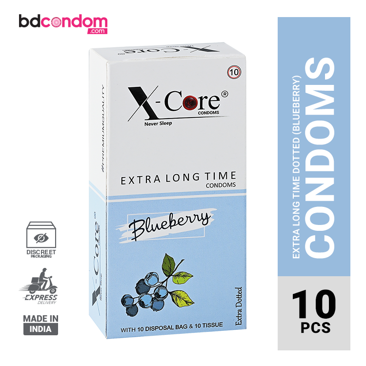 X-Core Extra Time Long Lasting Dotted Condom (Blueberry Flavoured) - 10Pcs Pack(India)