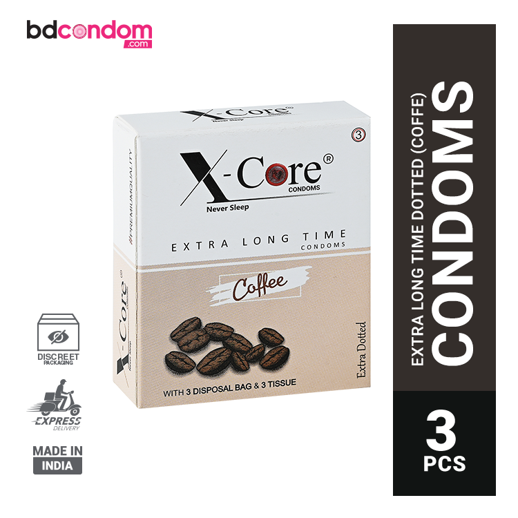 X-Core Extra Time Long Lasting Dotted Condom (Coffee Flavoured) - 3Pcs Pack(India)