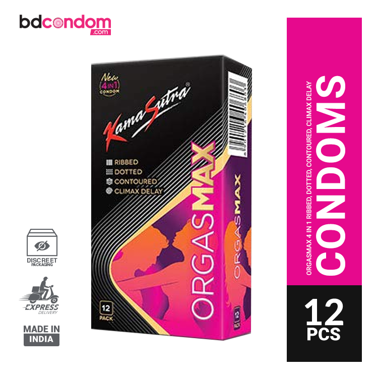 KamaSutra Orgasmax 4 in 1 Dotted ,Ribbed, Contoured, Climax Delay Condom - 12Pcs Pack(India)