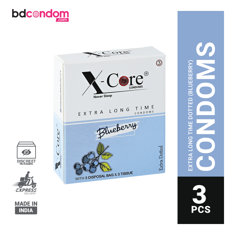 X-Core Extra Time Long Lasting Dotted Condom (Blueberry Flavoured) - 3Pcs Pack(India)