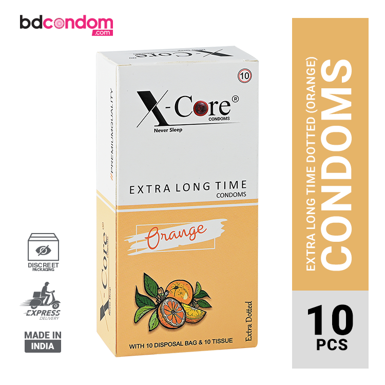X-Core Extra Time Long Lasting Dotted Condom (Orange Flavoured) - 10Pcs Pack(India)