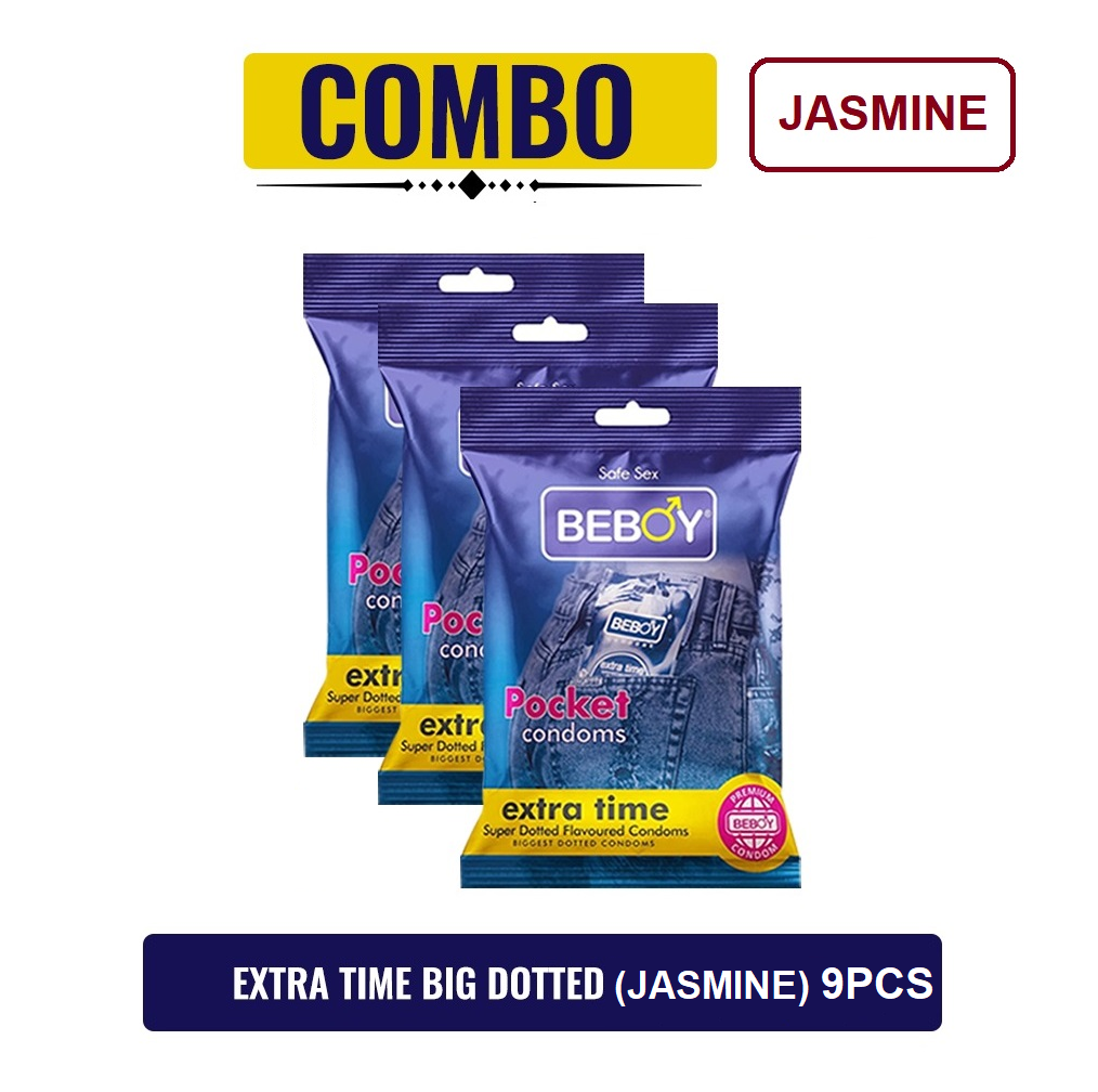 Beboy Extra Time Super Big Dotted Condom (Jasmine Flavoured) Pouch Pack (Combo) 3x3 - 9Pcs(India)