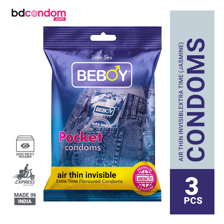 Beboy Extra Time Air Thin Invisible Condom (Jasmine Flavour) Pocket Pack- 3Pcs(India)