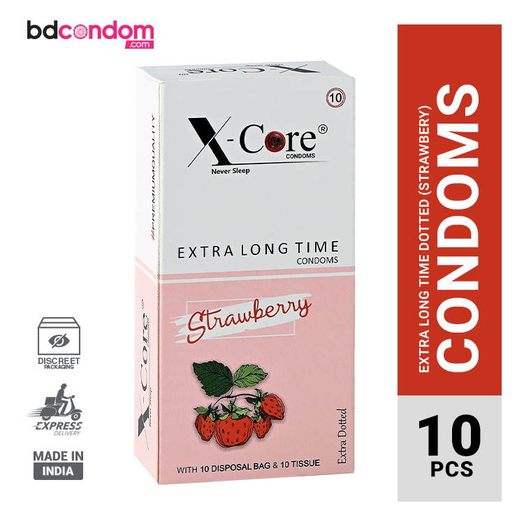 X-Core Extra Time Long Lasting Dotted Condom (Strawberry Flavoured) - 10Pcs Pack(India)