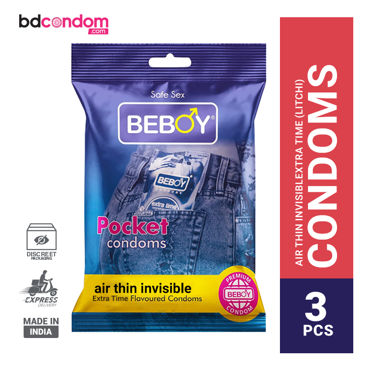 Beboy Extra Time Air Thin Invisible Condom (Litchi Flavour) Pocket Pack- 3Pcs(India)
