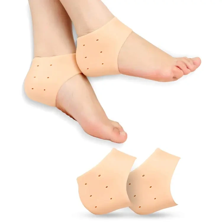 Silicone Gel Heel Pad Socks for Pain Relief - 1 Pair (Beige, Free Size)