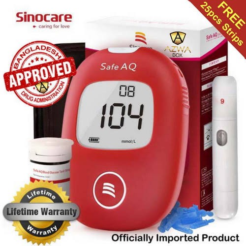 Blood Glucose Monitor - Sinocare Smart Safe AQ Free 25pcs Strips