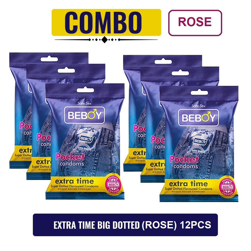 Beboy Extra Time Super Big Dotted Condom (Rose Flavoured) Pouch Pack (Combo) 2x6 - 12Pcs(India)