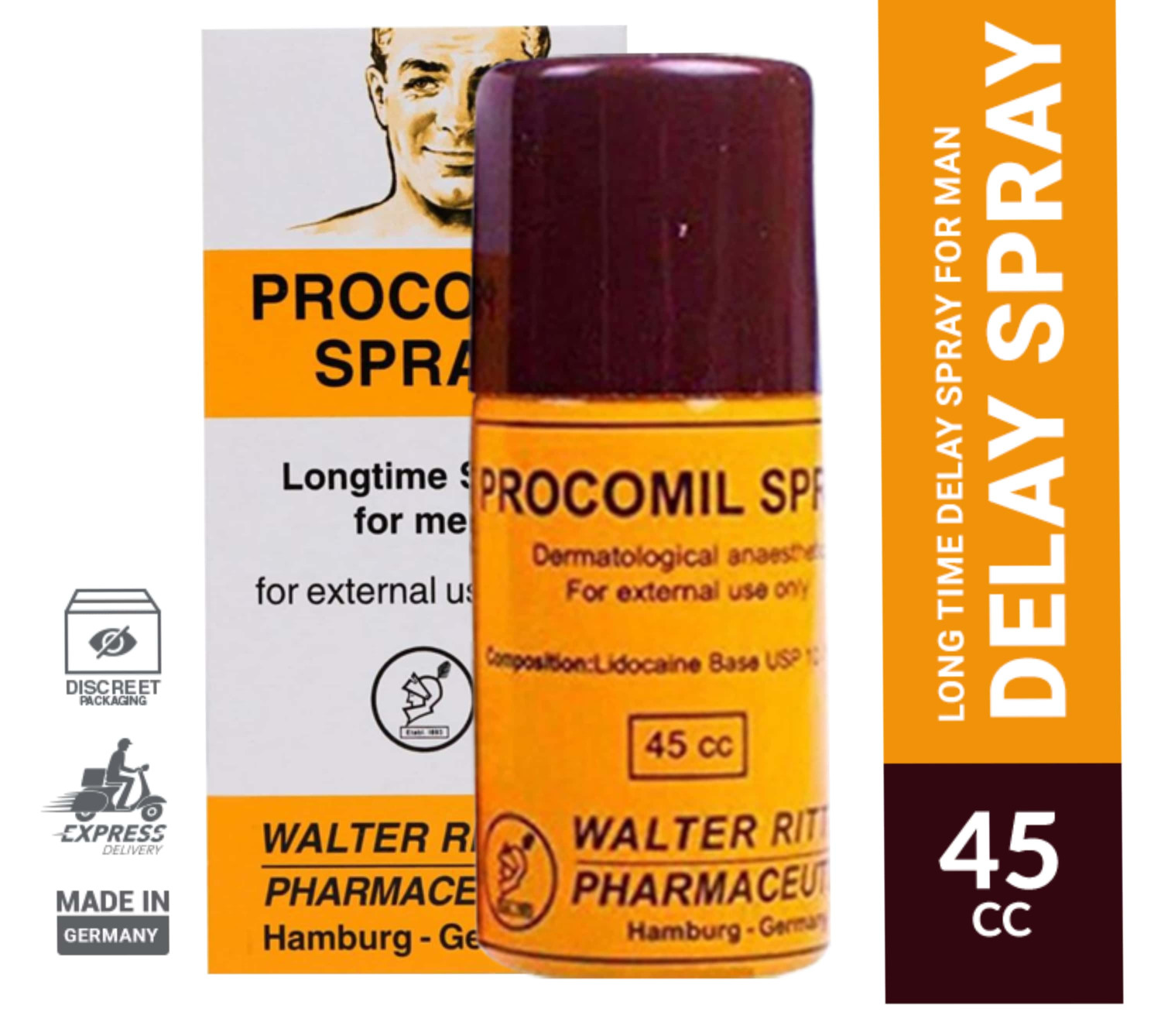 Procomil Long Time Anti Premature Ejaculation Delay Spray for Men - 45cc (Original Germany)