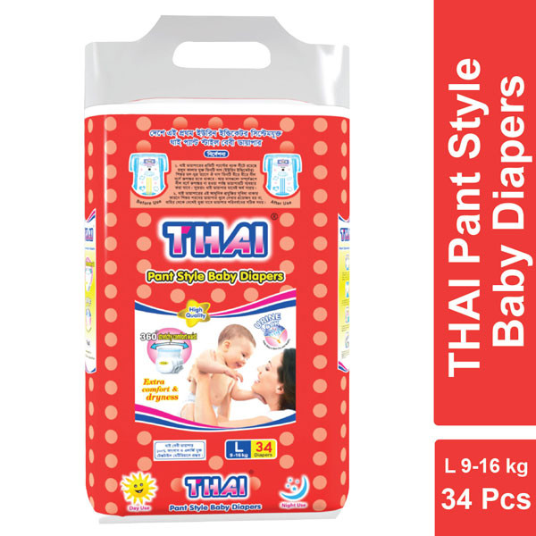 Thai Baby Diapers Pant Style L 9-16 34 pieces