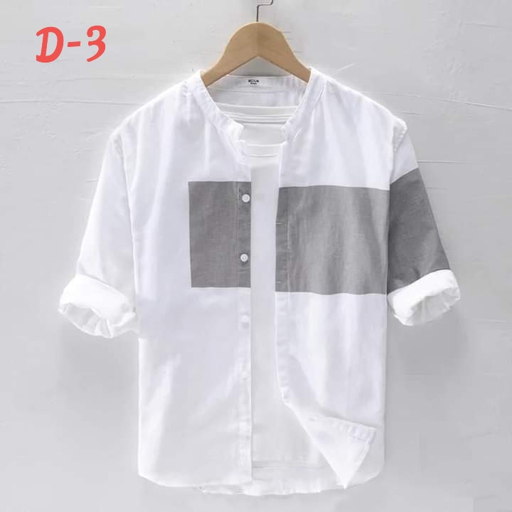Shirt Three-quarter Sleeve Button-Up Summer Stitching Color Lapel Men Shirt for Daily Wear