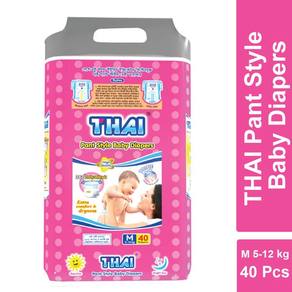 THAI Pant Style Baby Diapers (Economic Pack) M 5-12kg 40 pcs