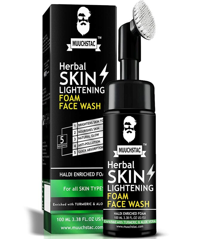 Muuchstac Herbal Skin Lightening Haldi Enriched Yellow Foam Face Wash For Men, With Haldi(Turmeric) & Aloe Vera Extracts For Skin Brightening And Nourishment-100 ML
