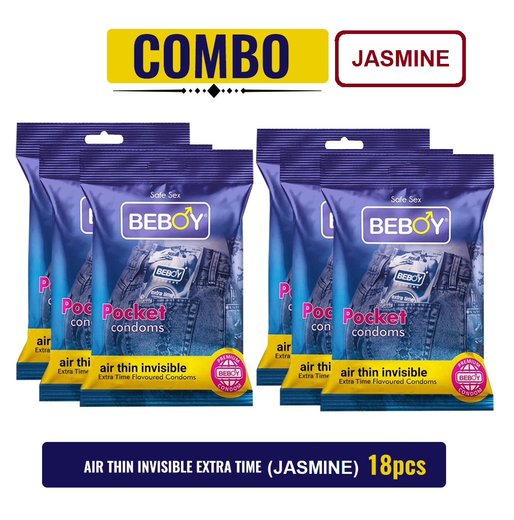 Beboy Extra Time Air Thin Invisible Condom (Jasmine Flavour) Pouch Pack (Combo) 3x6 - 18Pcs (India)