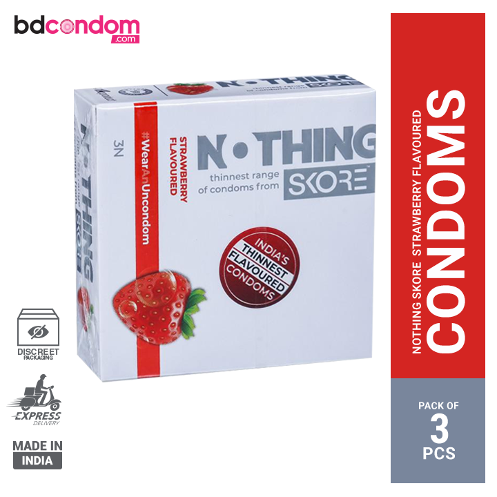 Skore Nothing Thinnest Strawberry Flavoured Condoms 3's Pack