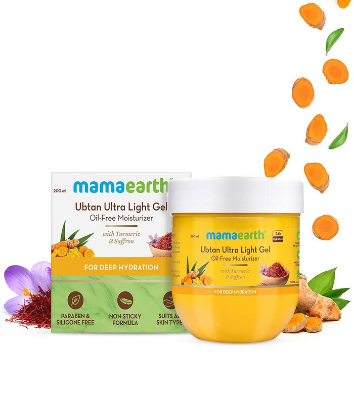 Mamaearth Ubtan Ultra Light Gel Oil-Free Moisturizer For Face, Body and Hands; with Turmeric & Saffron for Deep Hydration – 200 ml