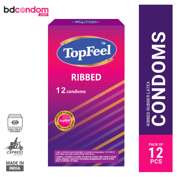 Top Feel Ribbed Rubber Latex Condom - 12Pcs Pack(Made In Malaysia)