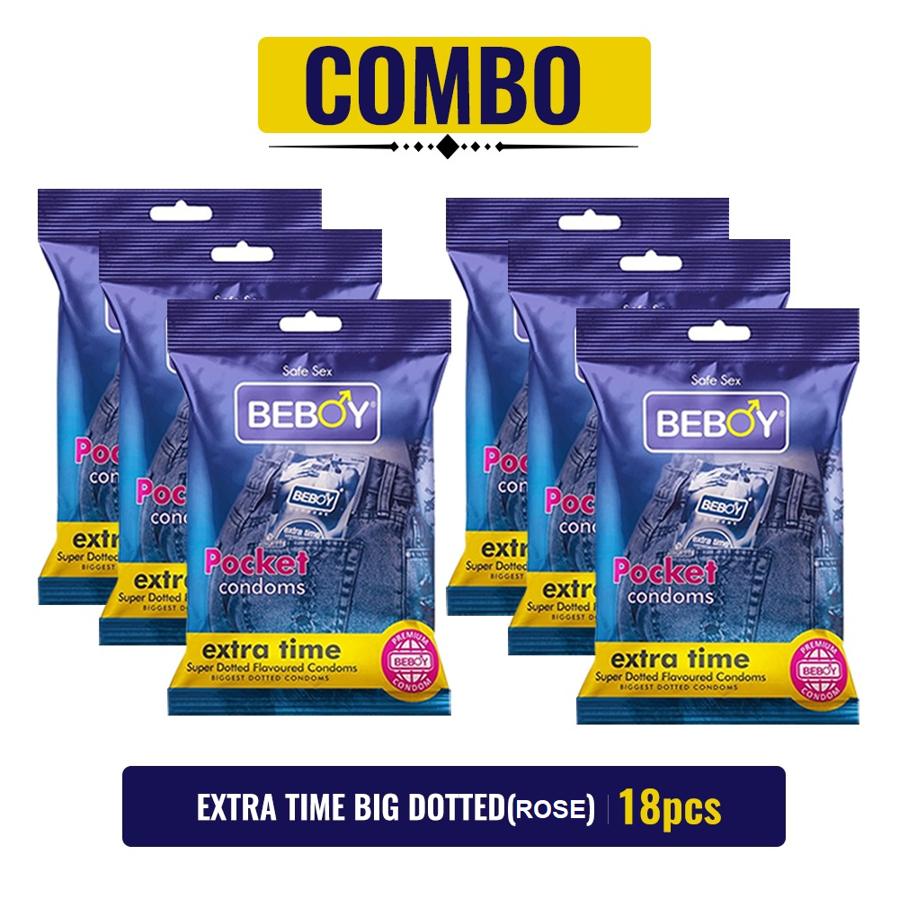 Beboy Extra Time Super Big Dotted Condom (Rose Flavoured) Pouch Pack (Combo) 3x6 - 18Pcs(India)