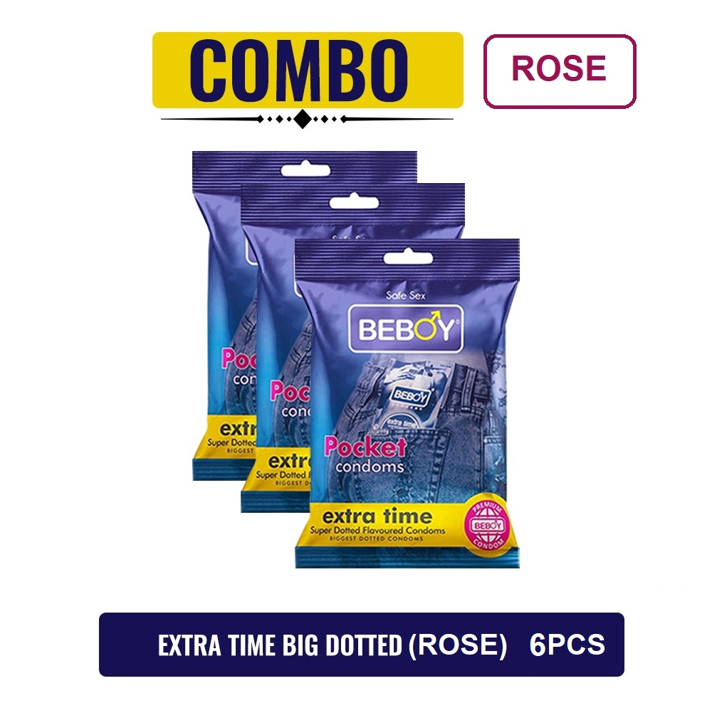 Beboy Extra Time Super Big Dotted Condom (Rose Flavoured) Pouch Pack (Combo) 2x3 - 6Pcs(India)