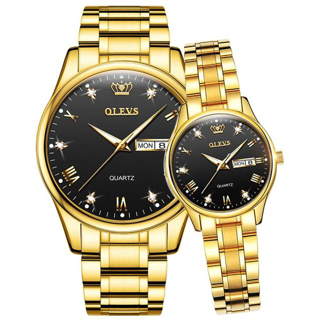 Olevs Water Resistance Stainless Steel fashionable Black Couple watches Product Code: 3304