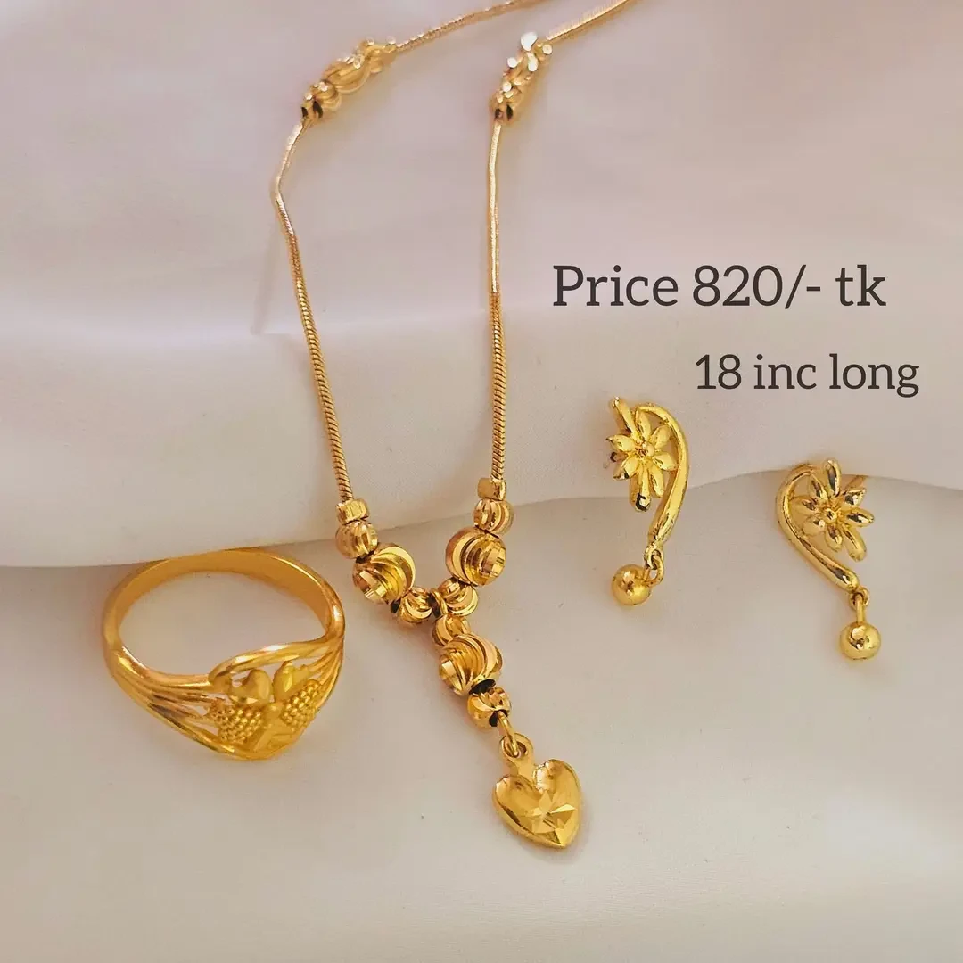 Gold Plated Pendant Necklace With Earring And Sirbandi For Women