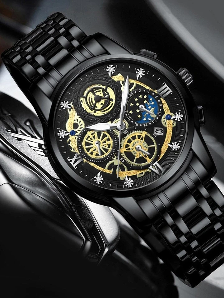 WISHDOIT man quartz matt black watch stainless steel water proof wristwatch