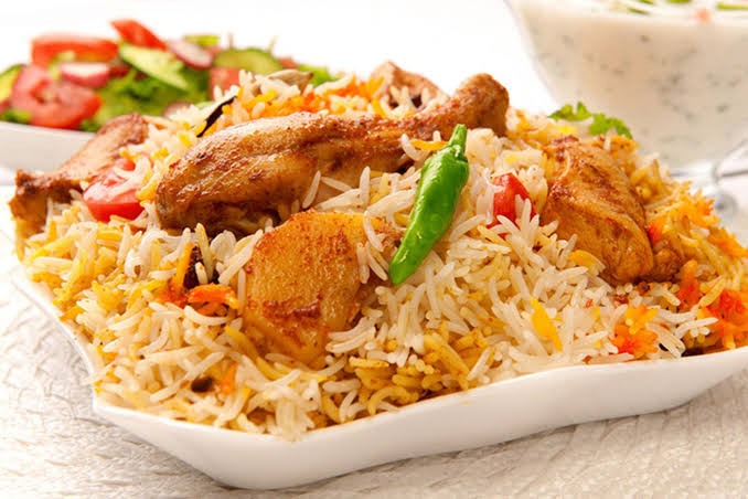 Special chicken mixed biriyani, with green salad