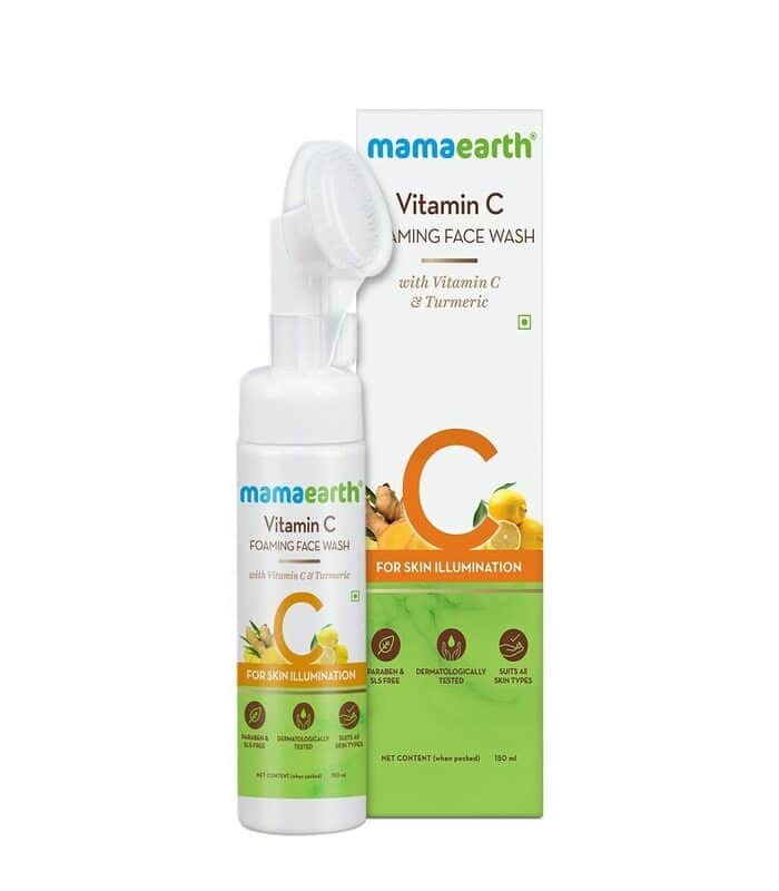 Mamaearth Vitamin C Face Wash with Foaming Silicone Cleanser Brush Powered by Vitamin C & Turmeric -150ml