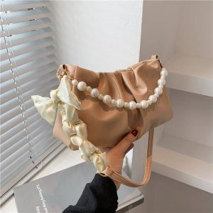 Pearl pleated Bag (Khaki)