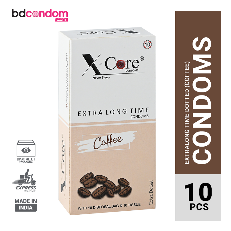 X-Core Extra Time Long Lasting Dotted Condom (Coffee Flavoured) - 10Pcs Pack(India)