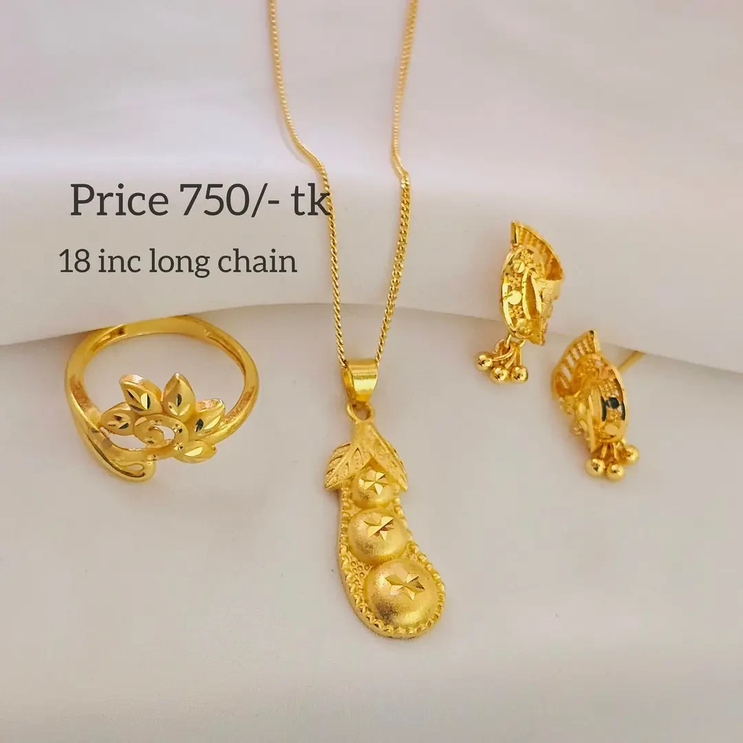 China gold plated flower degain loket necklace,earring & finger ring combo set for women