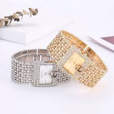 Carat Luxury Rhinestone Square Dial No Number Women Quartz Tassel Bracelet Wrist Watch