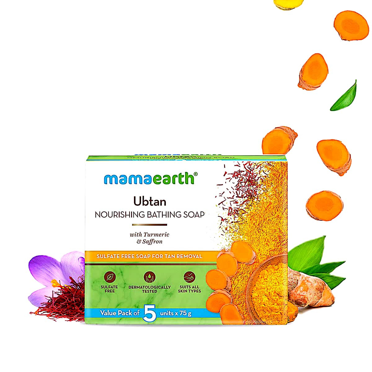 Mamaearth Ubtan Nourishing Bathing Soap With Turmeric & Saffron – 5x75g