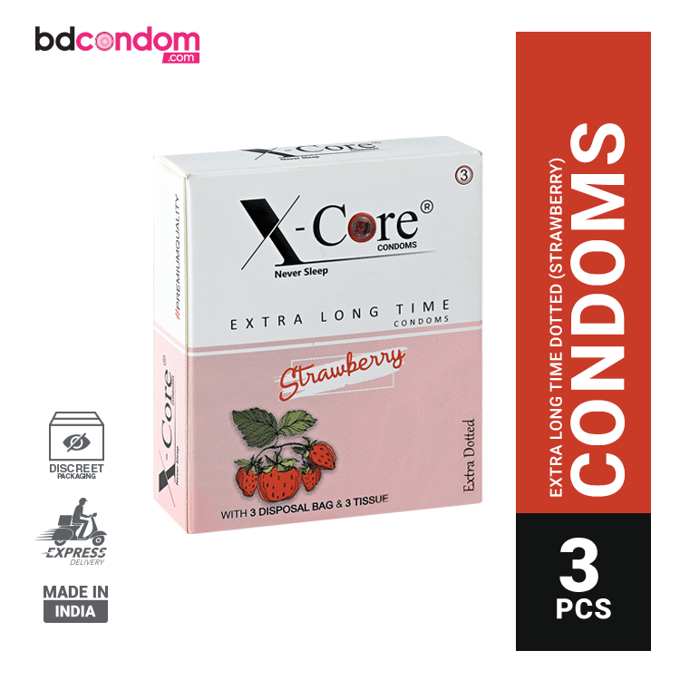 X-Core Extra Time Long Lasting Dotted Condom (Strawberry Flavoured) - 3Pcs Pack(India)
