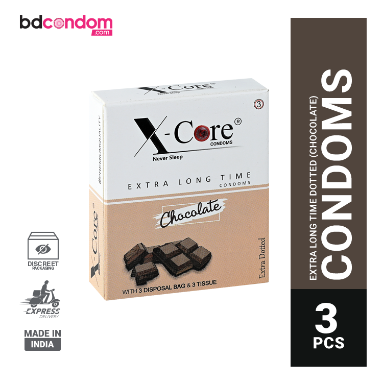 X-Core Extra Time Dotted Condom (Chocolate Flavoured) - 3pcs Pack(India)